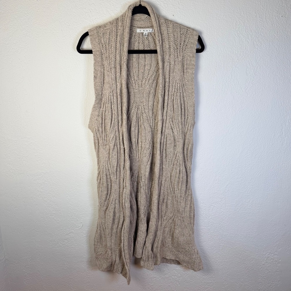 Cabi Womens M Oatmeal Beige Cotton Wool Yak Open Cardigan Duster Boho Country